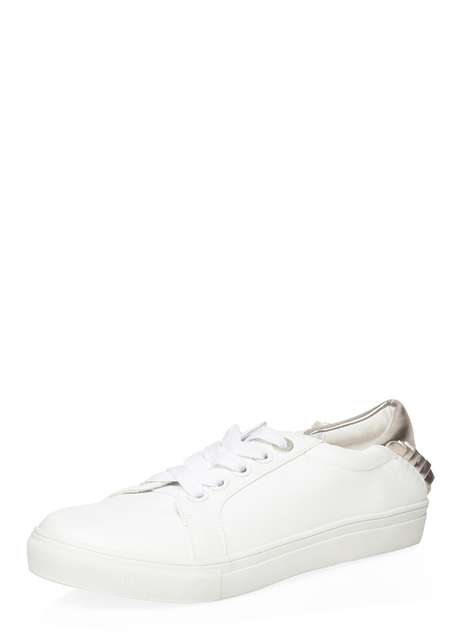White 'Carlie' Gold Ruffle Trainers
